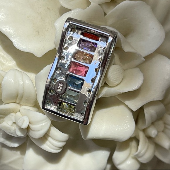 925 Geometric Shaped Clear CZ & Multi-Colored Stones Slide Pendant |Water Wave - Picture 4 of 7